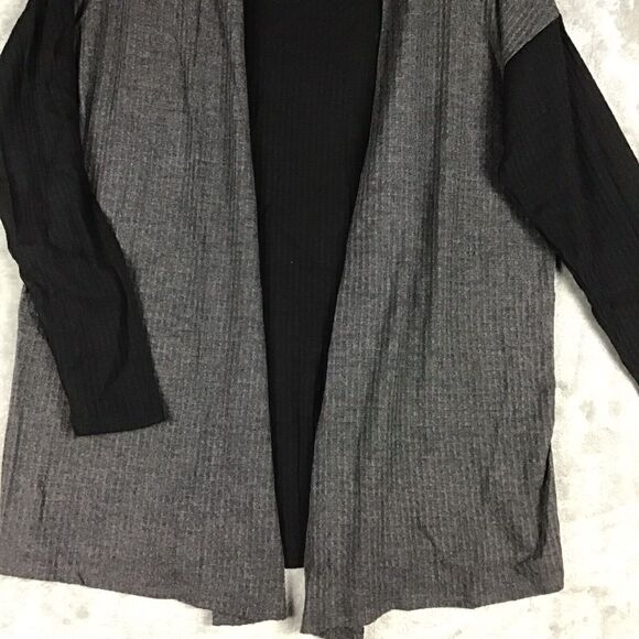 Bobeau Women’s Small Open Front Cardigan Gray Black Colorblock Waffle Knit - Picture 11 of 14